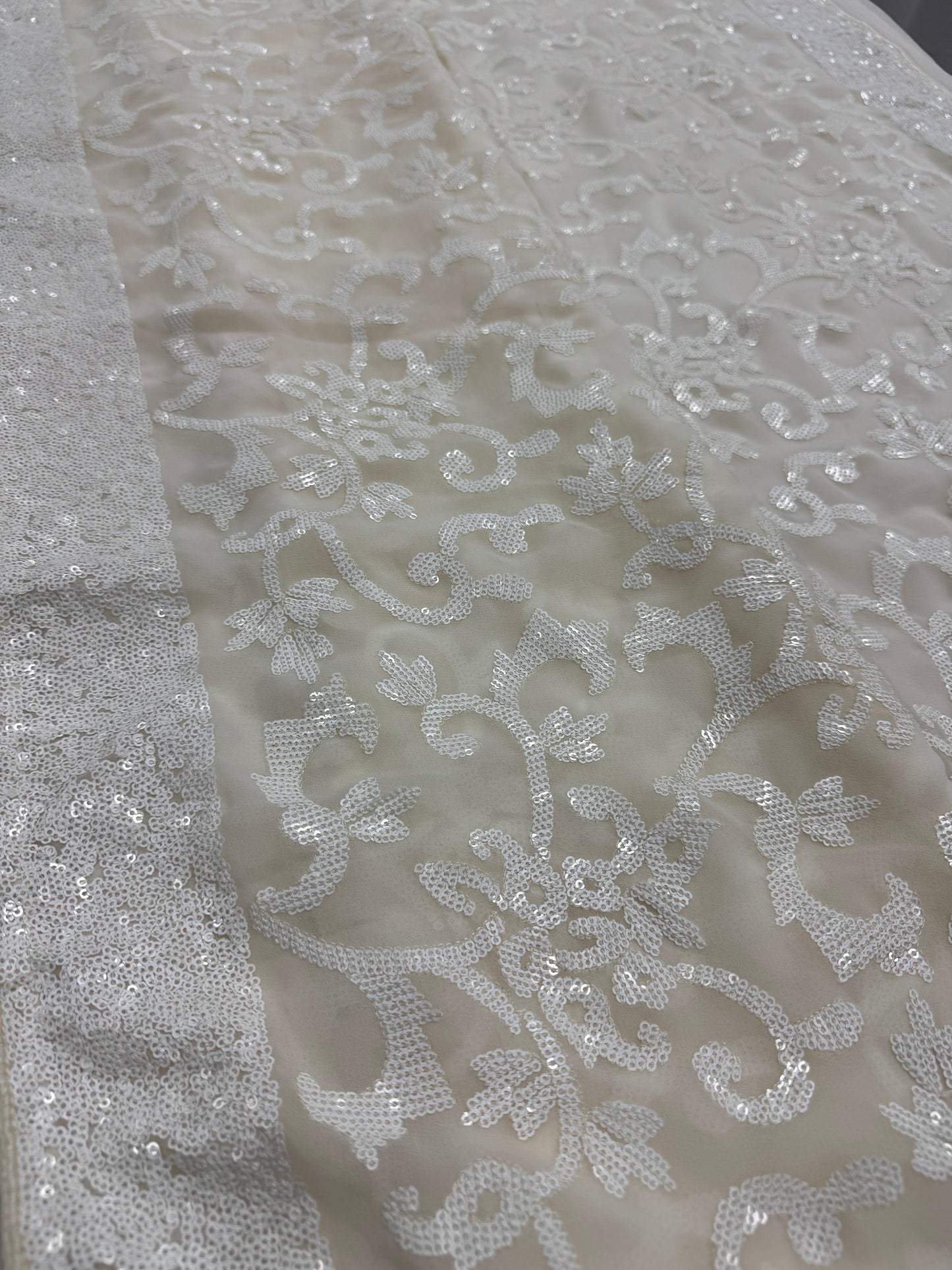 Damini | Ivory White Sequin Georgette Cocktail Saree | Classic Embroidery image 5