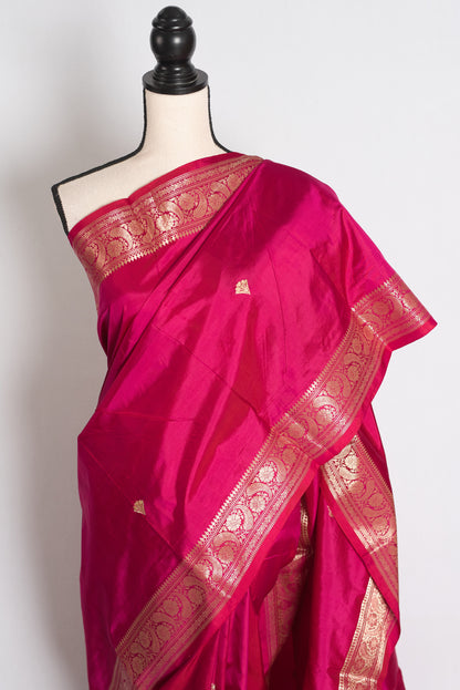 Mithu: Purple and Gold Katan Silk Banarasi Saree with Blouse Piece image 5