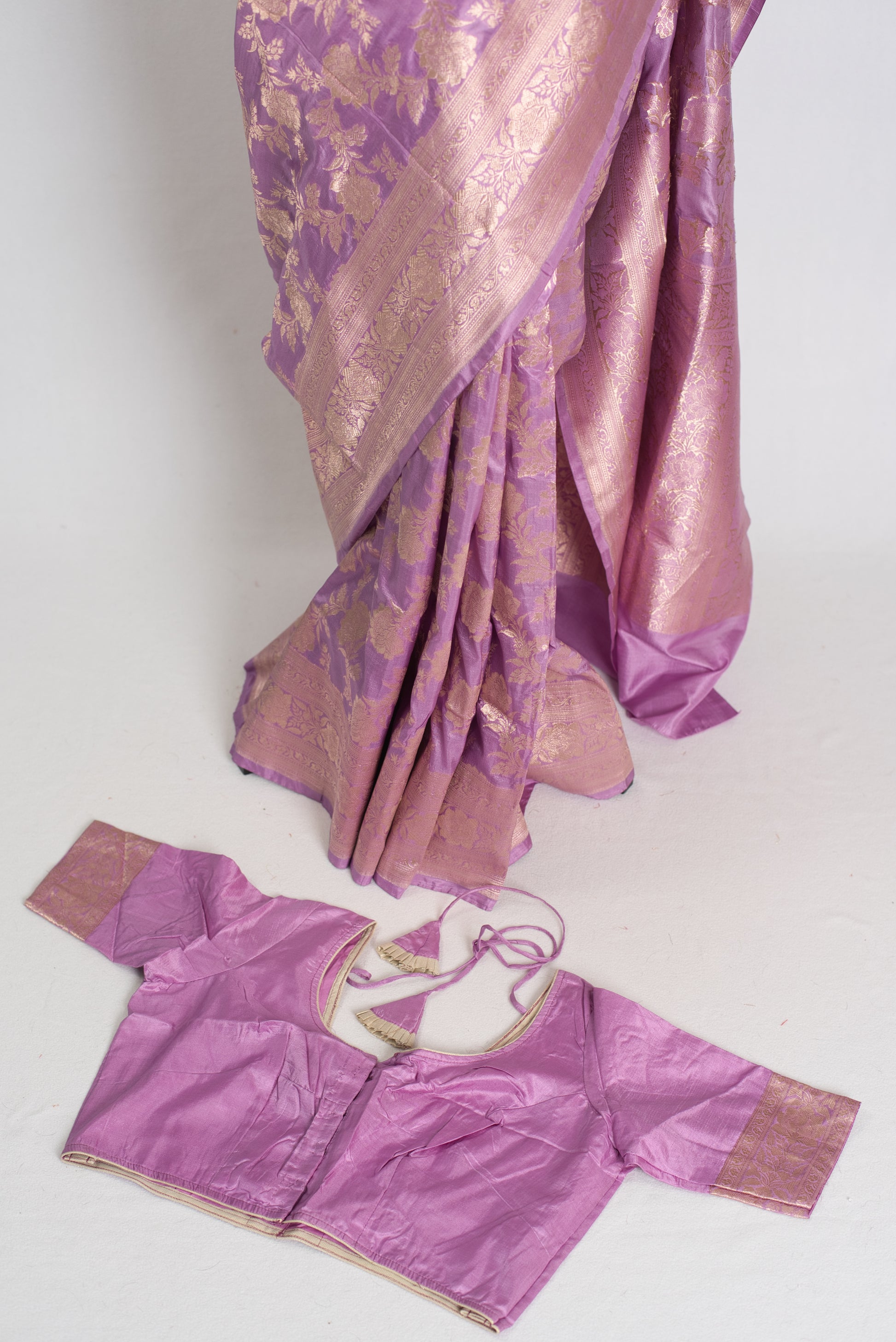 Sia : Silk Mark Certified Lavender Banarasi Saree with 38 Size Stitched Blouse image 1