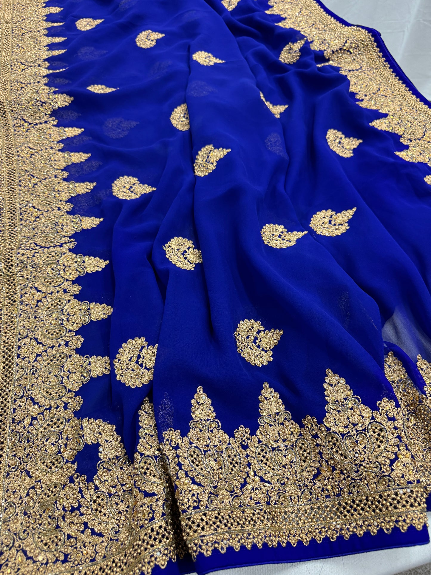 Tanima | Royal Blue and Gold Georgette Bridal Saree | Bollywood Partywear image 4