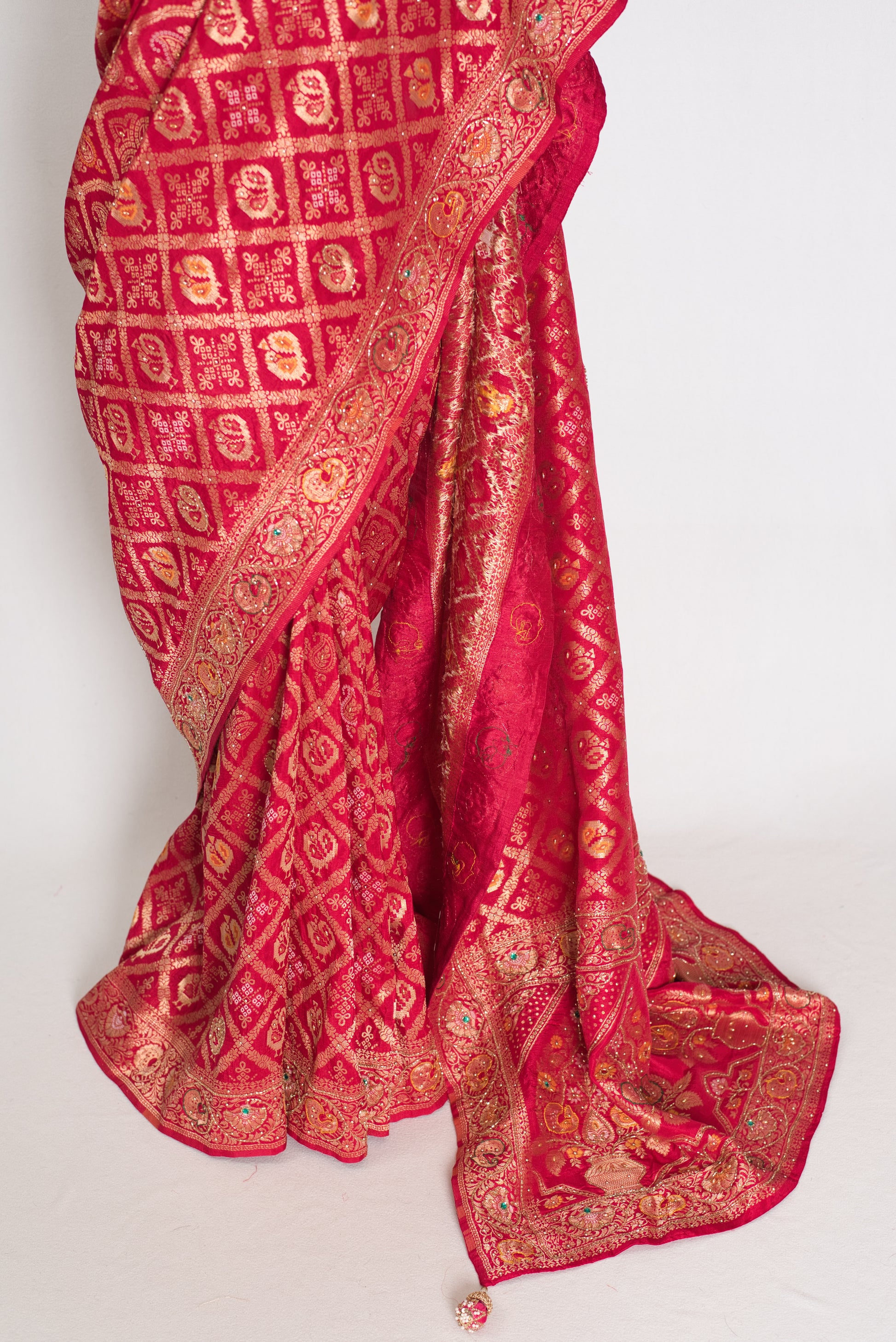 Asha | Rani Pink Cut Dana Hand Embroidery Dola Silk Banarasi Saree image 6