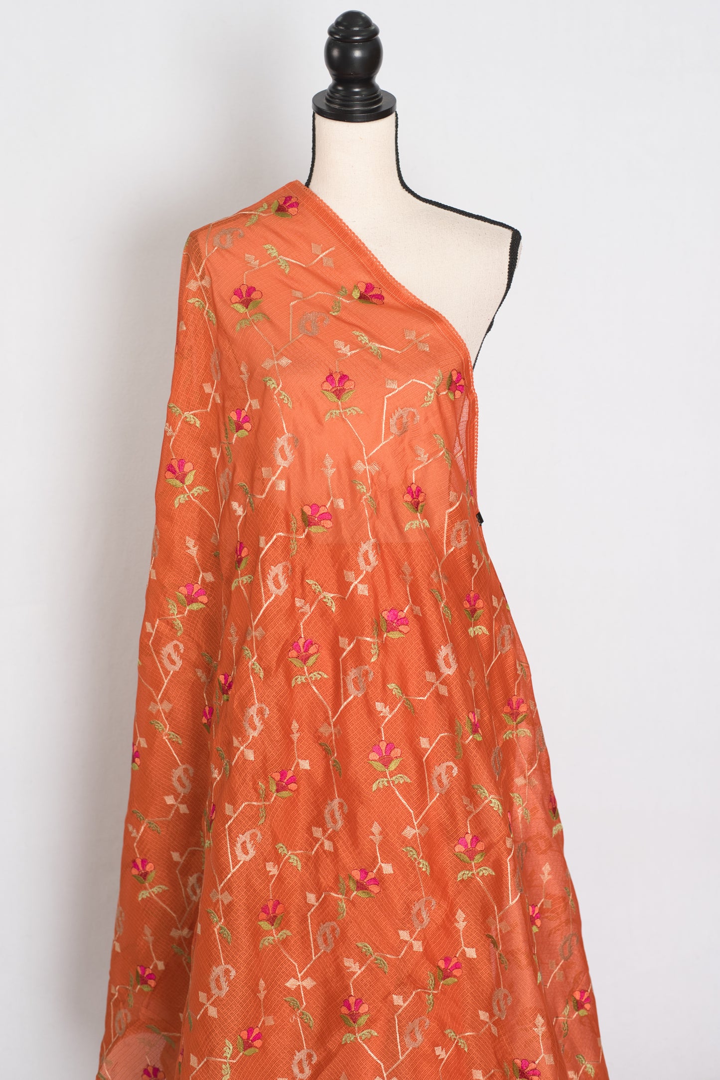 Anjani | Vibrant Orange Blended Kota Silk Saree | Soft, Flowy Machine Embroidery image 4