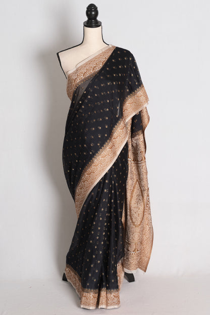 Diya: Black and White Semi Georgette Banarasi Saree image 0