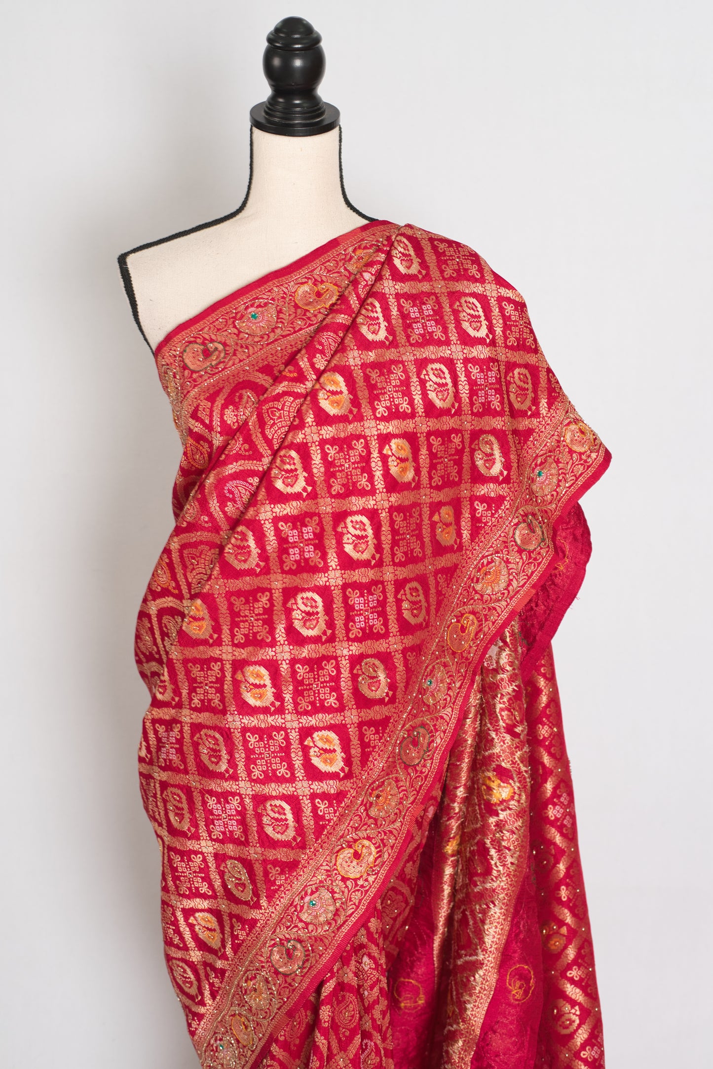 Asha | Rani Pink Cut Dana Hand Embroidery Dola Silk Banarasi Saree image 5