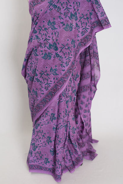 Archana: Mauve Kalamkari Printed Mulmul Cotton Saree | Elegant Ethnic Wear image 5