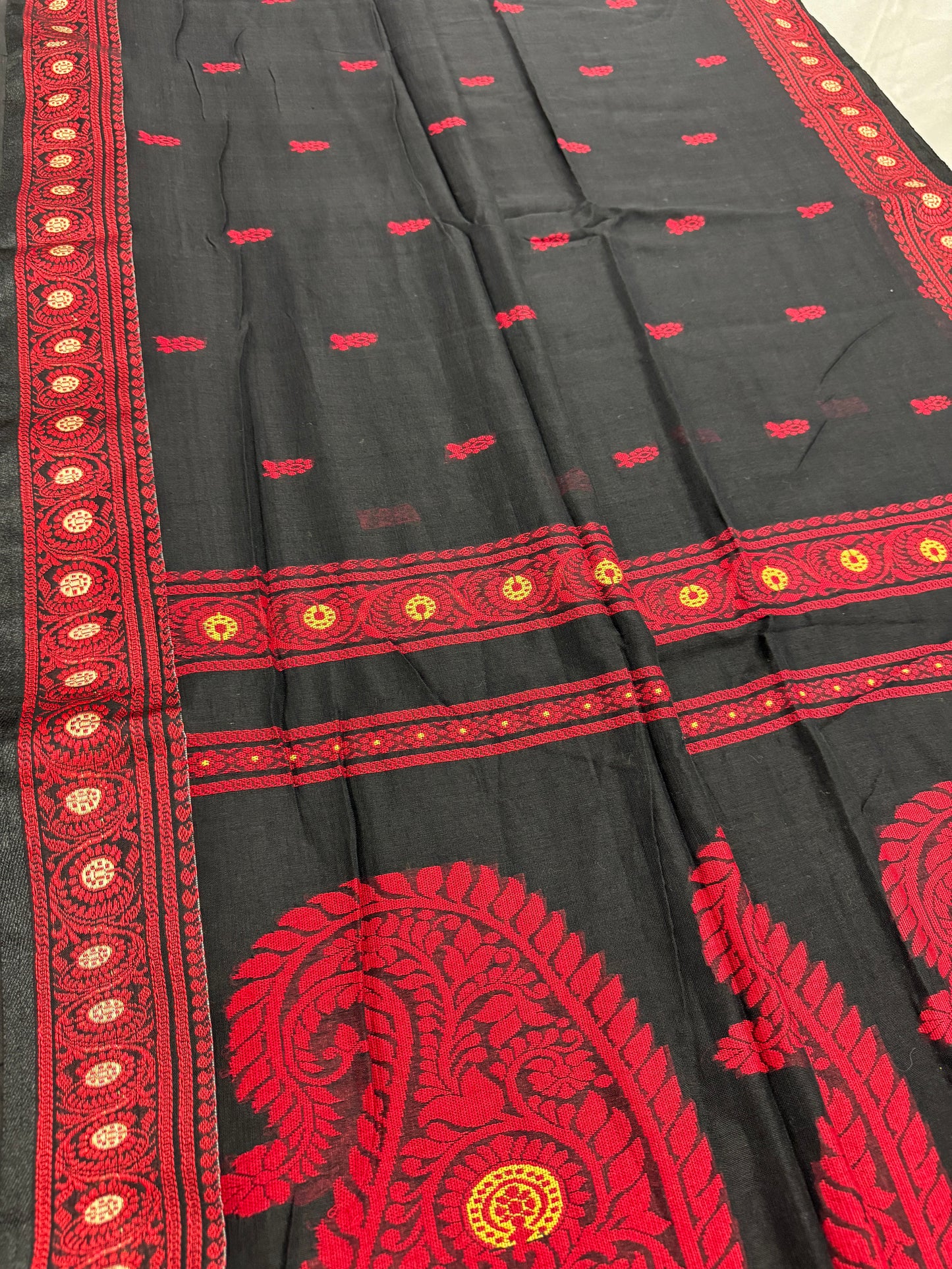 Medha : Black and Red Cotton Baluchari Saree Bengal Handloom image 0