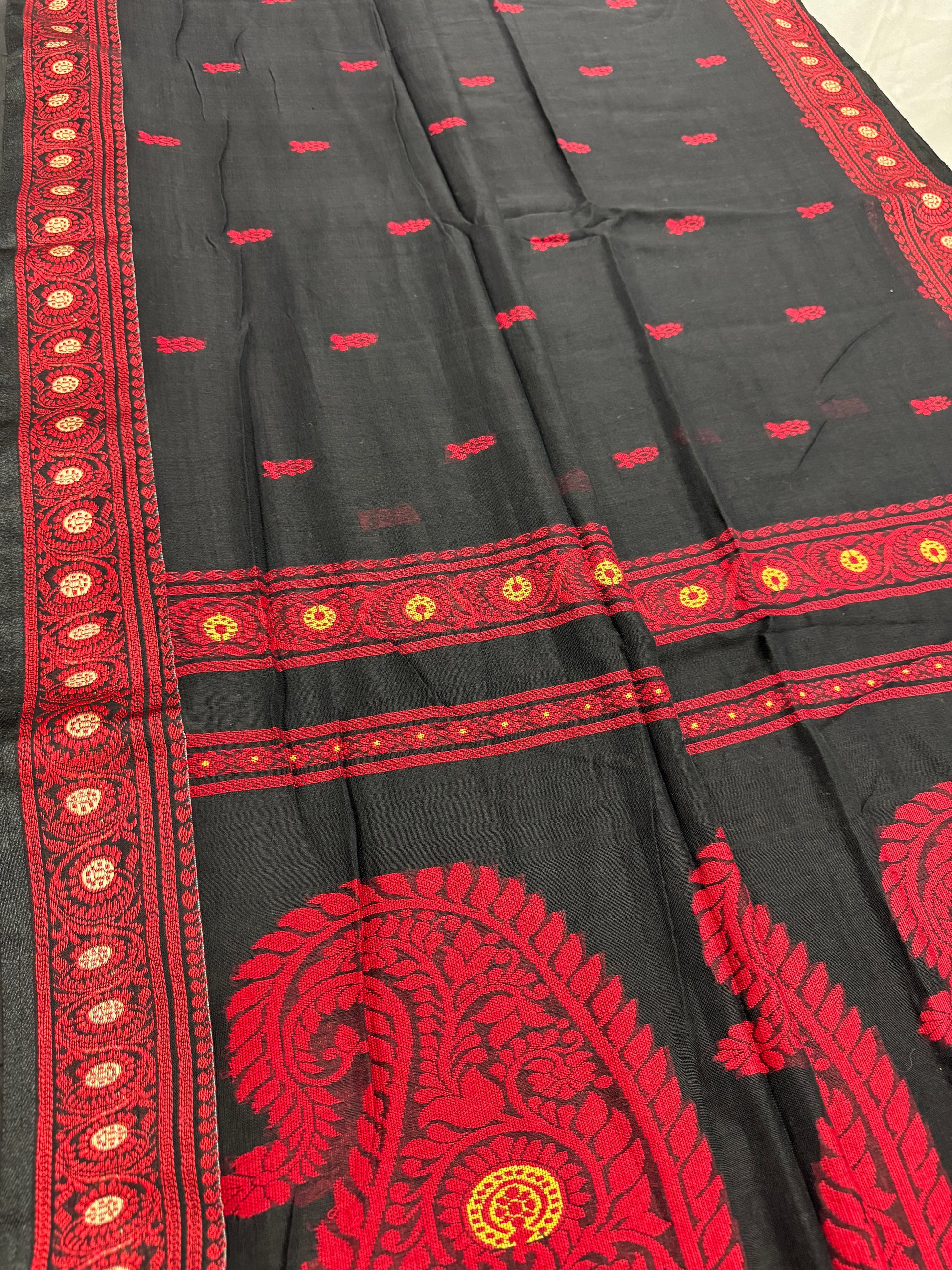 Medha : Black and Red Cotton Baluchari Saree Bengal Handloom image 0