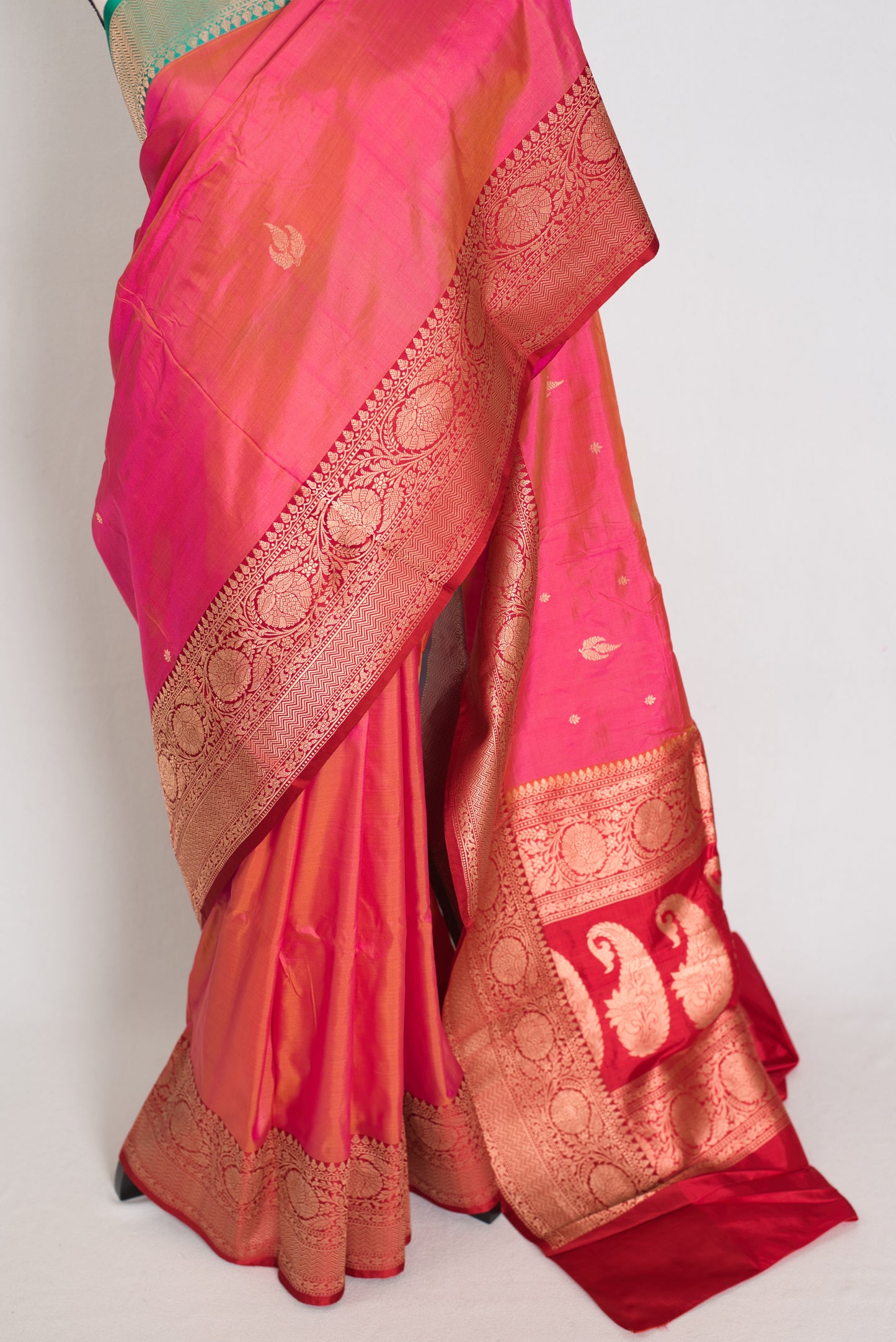 Vibha | Dual-Shade Pink Banarasi Silk Saree with 36 Size Ready-Stitched Blouse image 6