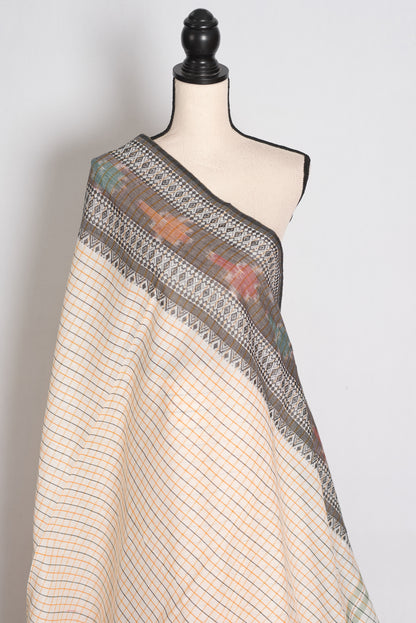 Mala: White Soft Cotton Dhaniakhali Saree with Ganga Jamuna Border image 3