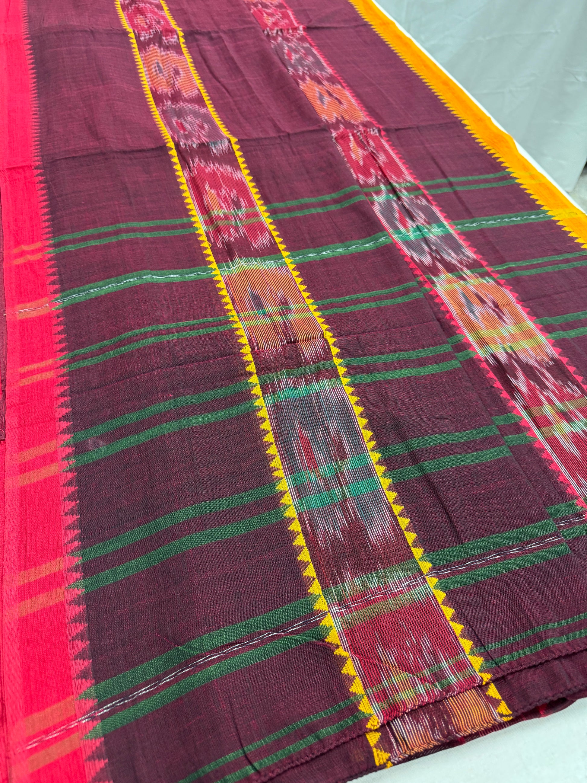 Mati : Maroon Soft Cotton Dhaniakhali Saree with Kotki Stripes image 2