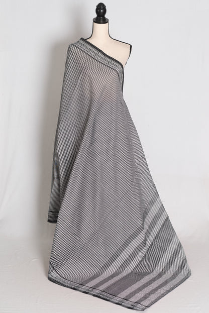 Mritika: Black and White Gamcha Checks Soft Cotton Dhaniakhali Saree image 1