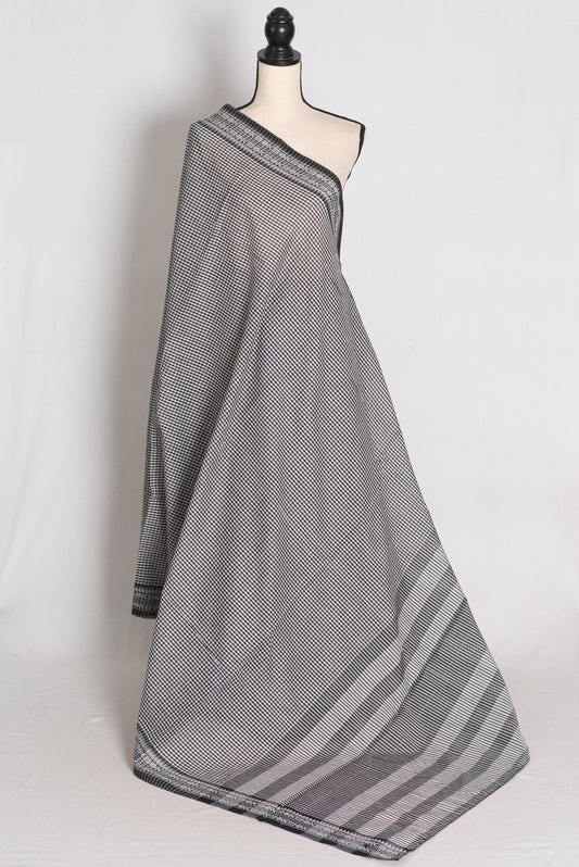 Mritika: Black and White Gamcha Checks Soft Cotton Dhaniakhali Saree image 1