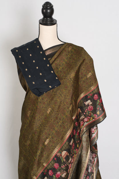 Dilshad | Henna Green Dola Silk Banarasi Saree | Perfect for Mehendi Ceremony image 2
