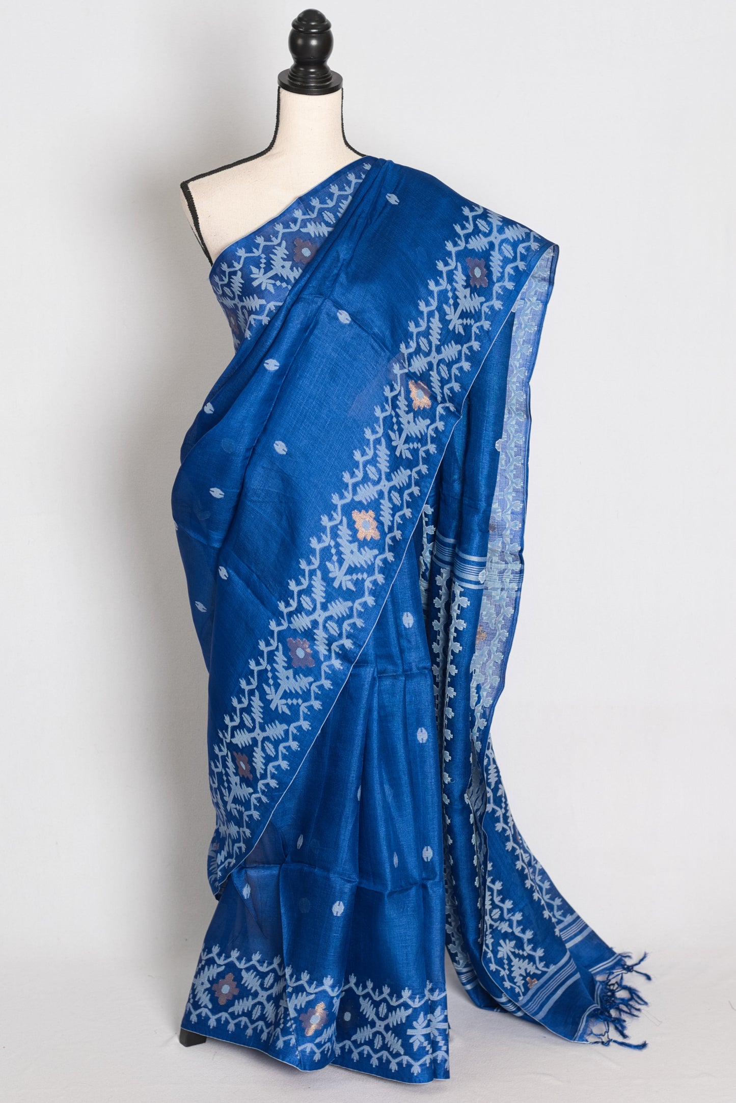 Jamini Royal Blue Bengal Tussar Jamdani Silk Saree | Silk Mark Certified image 0