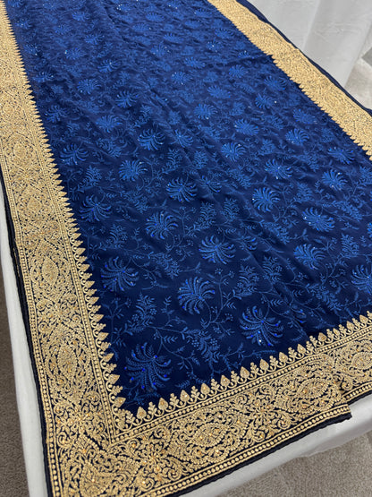 Afrin | Midnight Blue Georgette Partywear Saree | Trending Bollywood Style image 4