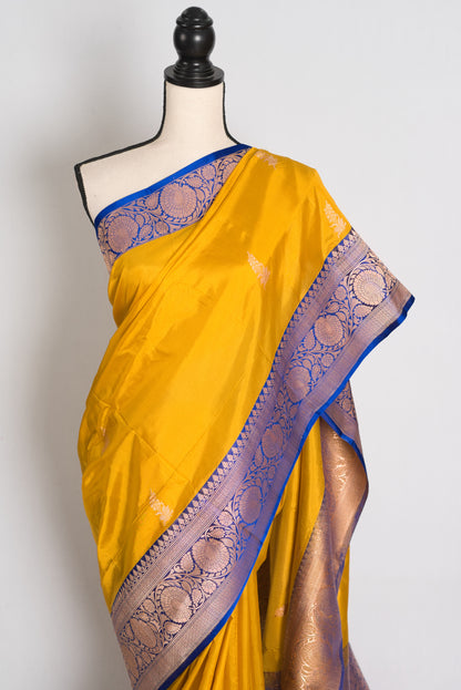 Shukti : Yellow Pure Katan Banarasi Silk Saree with Gold Zari | Silk Mark image 6