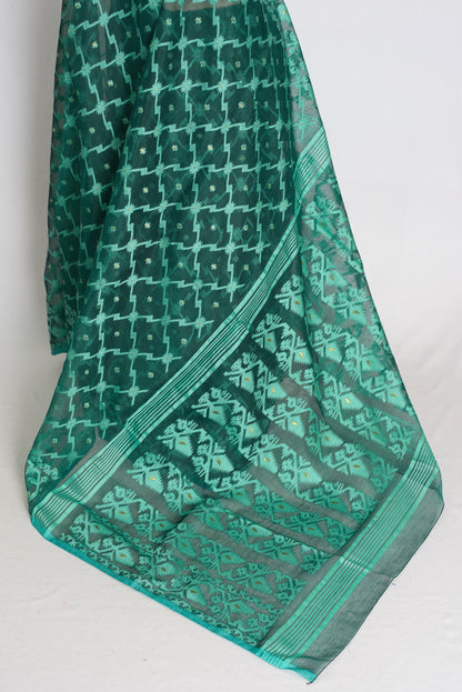 Siya : Emerald Green Soft Blended Cotton Jamdani Saree image 4