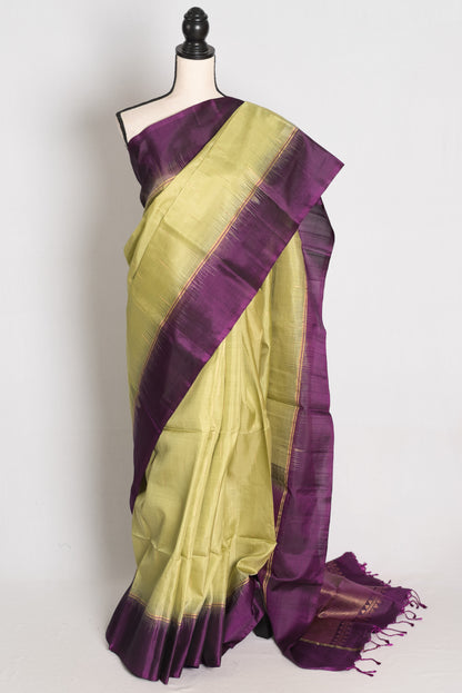 Ila : Lime Green and Deep Purple Lightweight Kanjivaram Silk Saree image 0