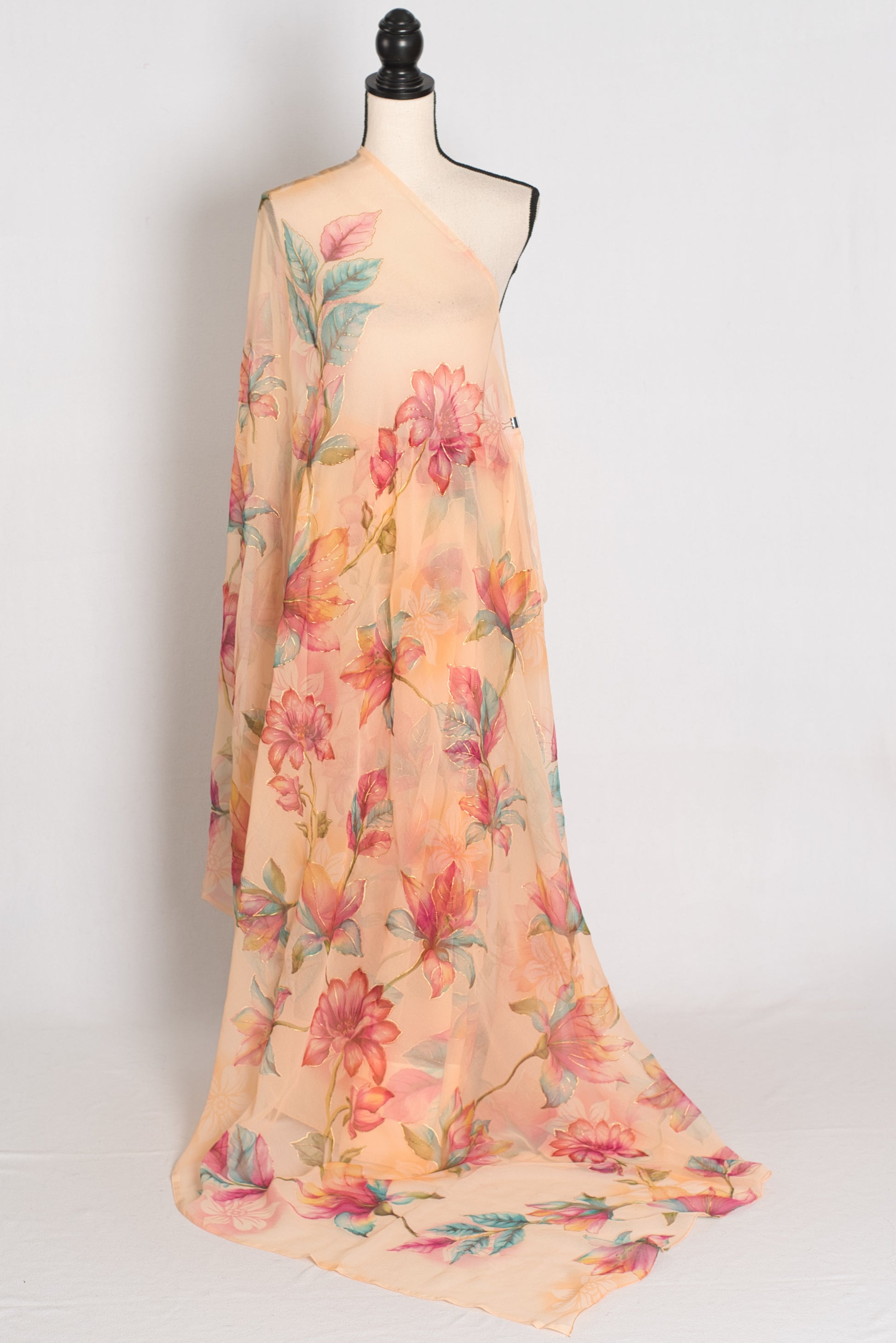 Diya : Soft Peach Floral Printed Chiffon Saree - Budget-Friendly Summer Drape image 1