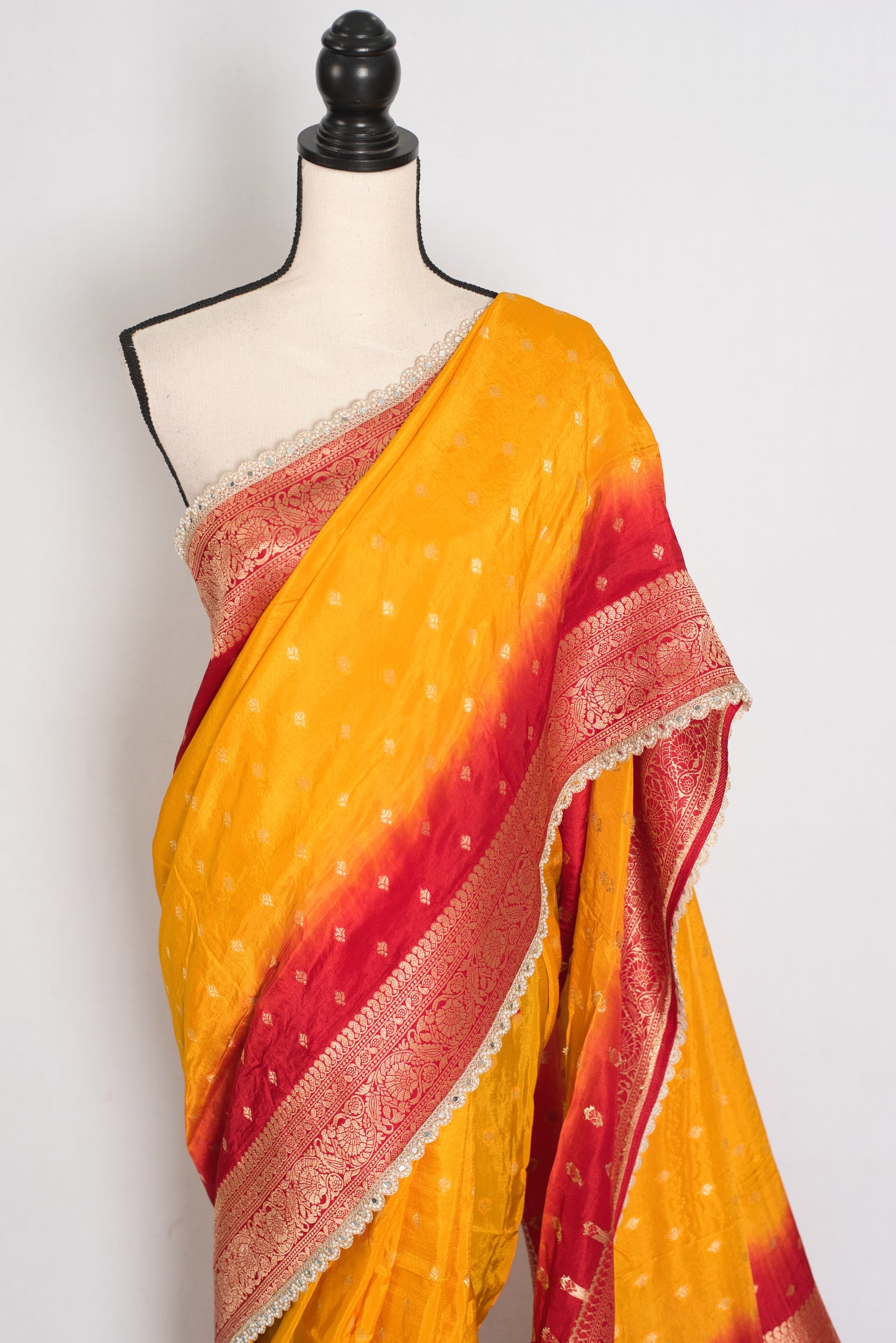 Mala | Yellow & Red Dola Silk Banarasi Saree | Soft & Flowy image 6