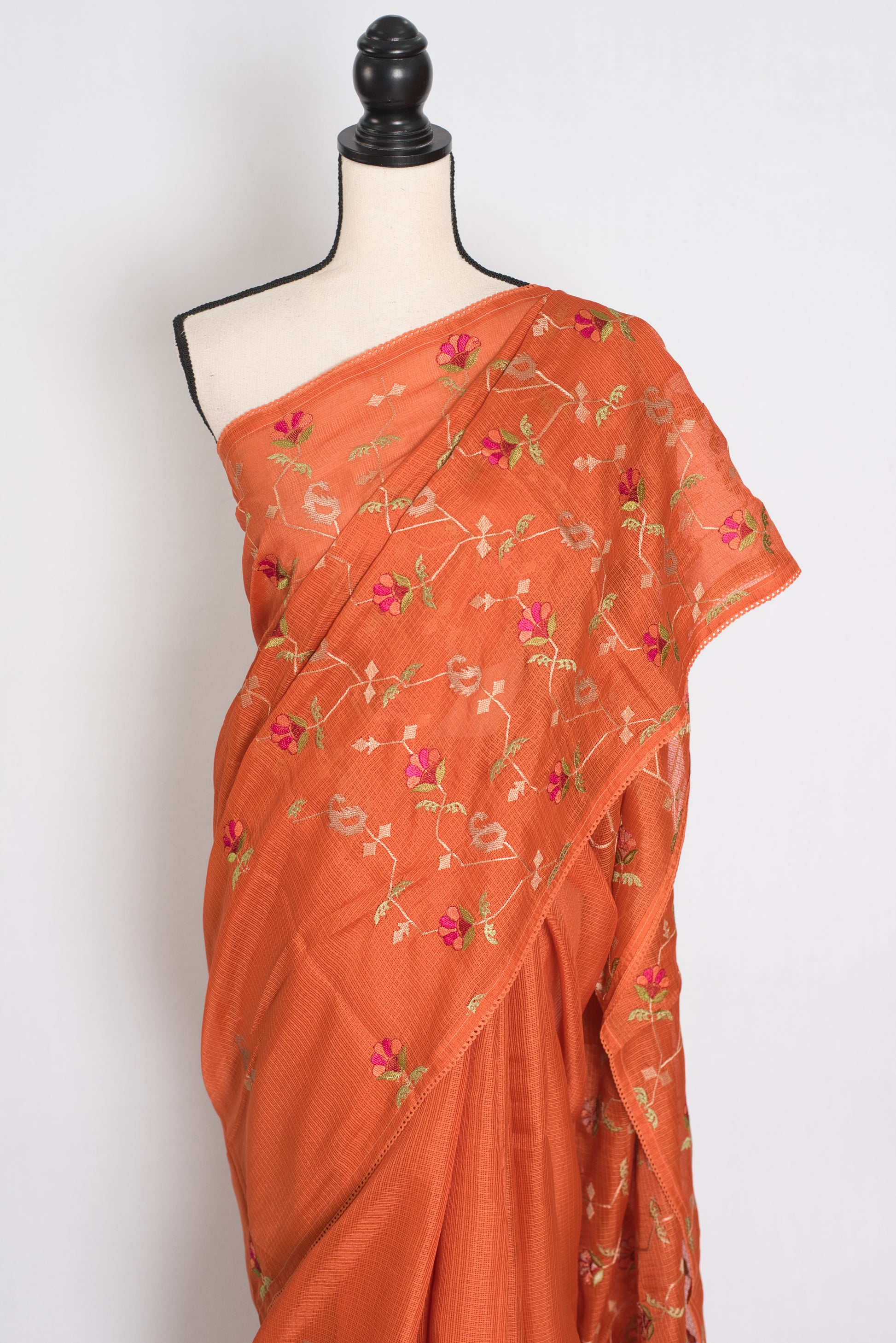 Anjani | Vibrant Orange Blended Kota Silk Saree | Soft, Flowy Machine Embroidery image 5