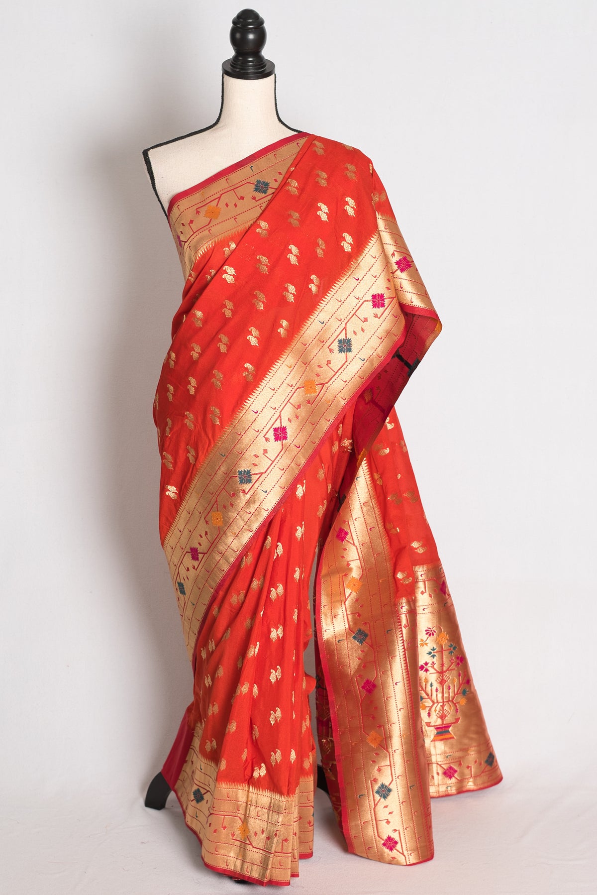 Vaishnavi: Orange and Gold Semi Silk Paithani Saree image 0