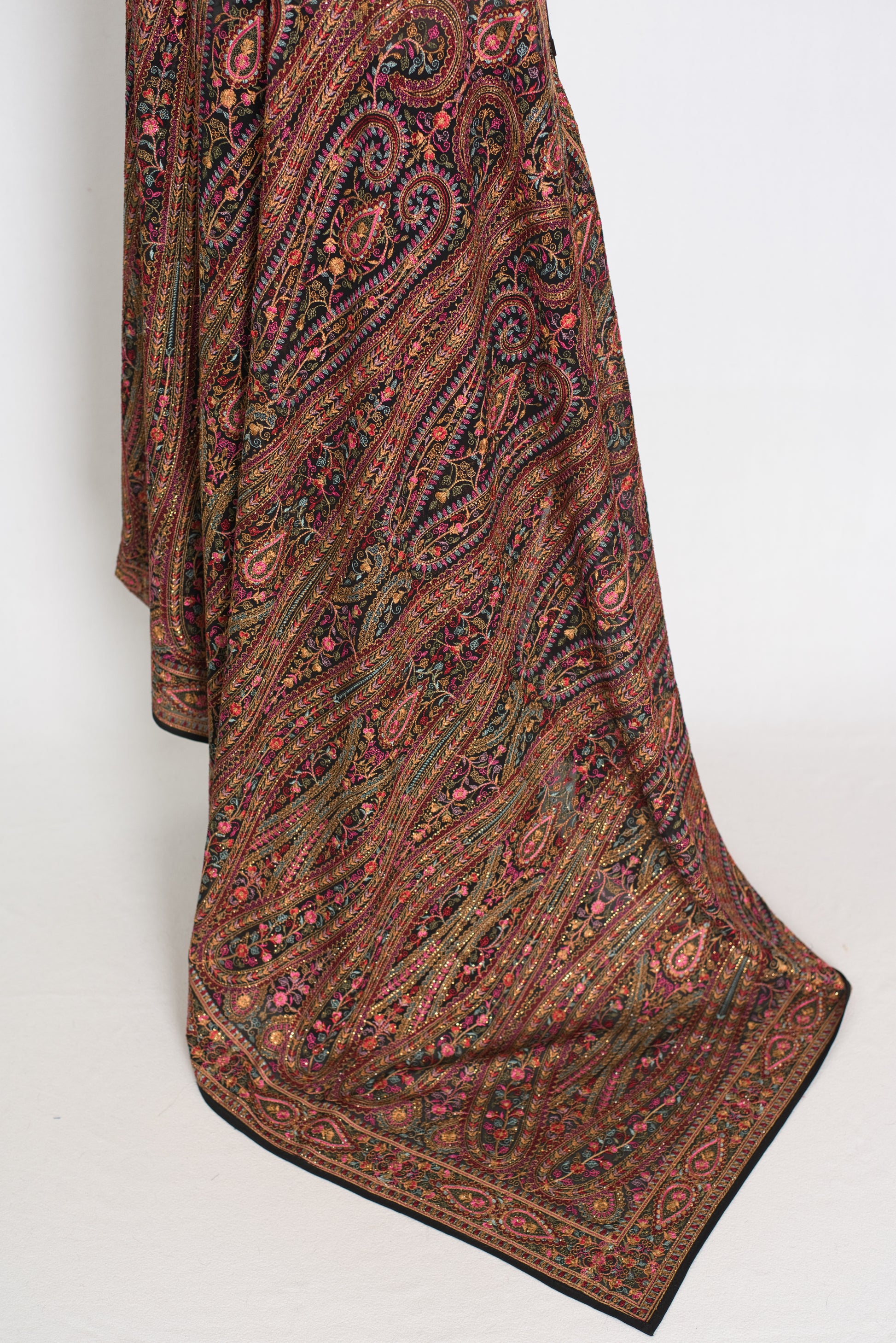 Pritha | Black Georgette Saree | All-Over Intricate Kashmiri Embroidery Jaal image 4