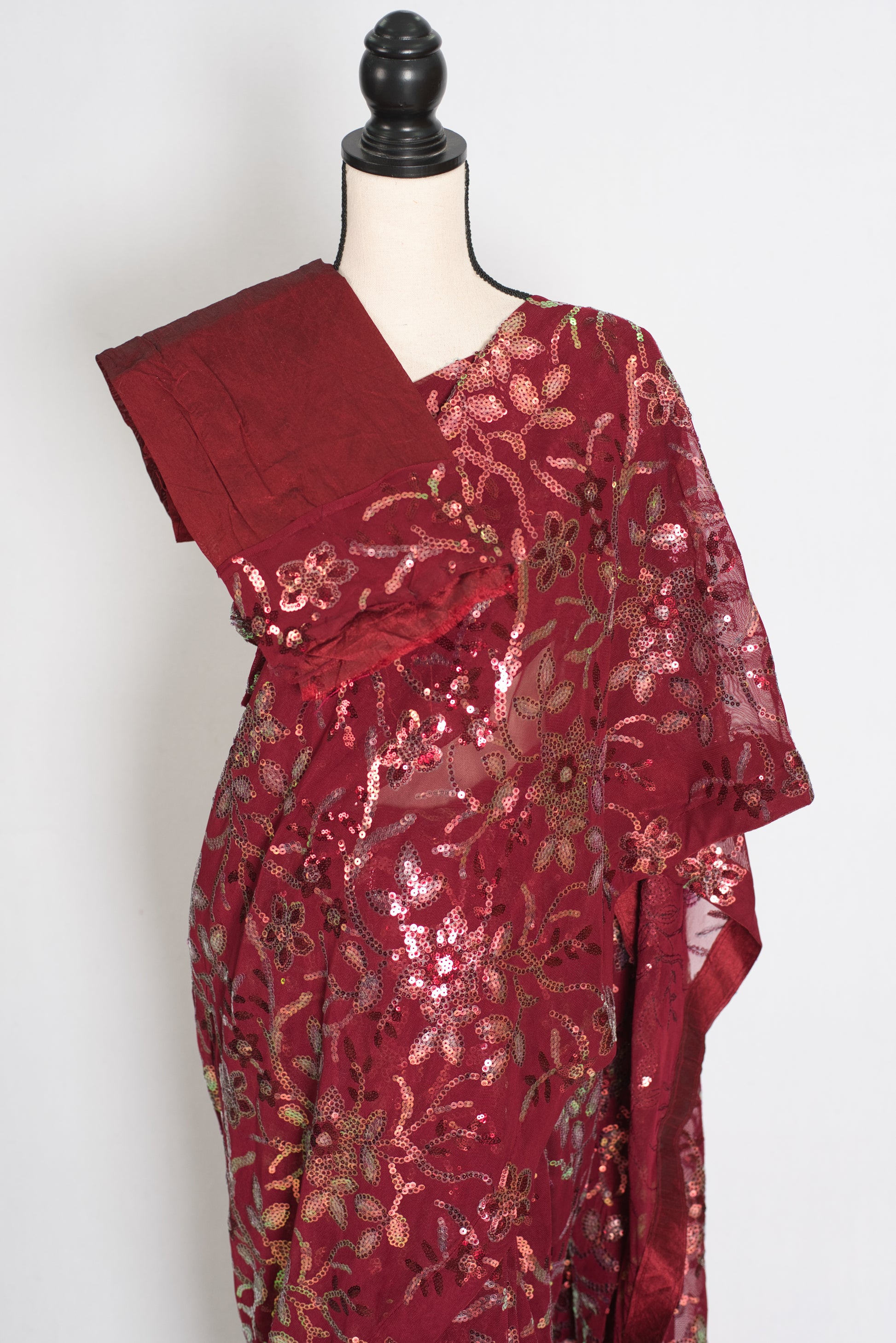 Preeti | Brownish Maroon Sequin Saree | Luxury Partywear & Graduation Collection image 2
