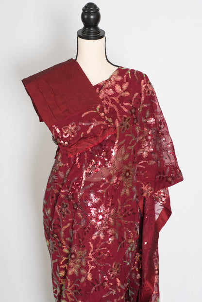 Preeti | Brownish Maroon Sequin Saree | Luxury Partywear & Graduation Collection image 2