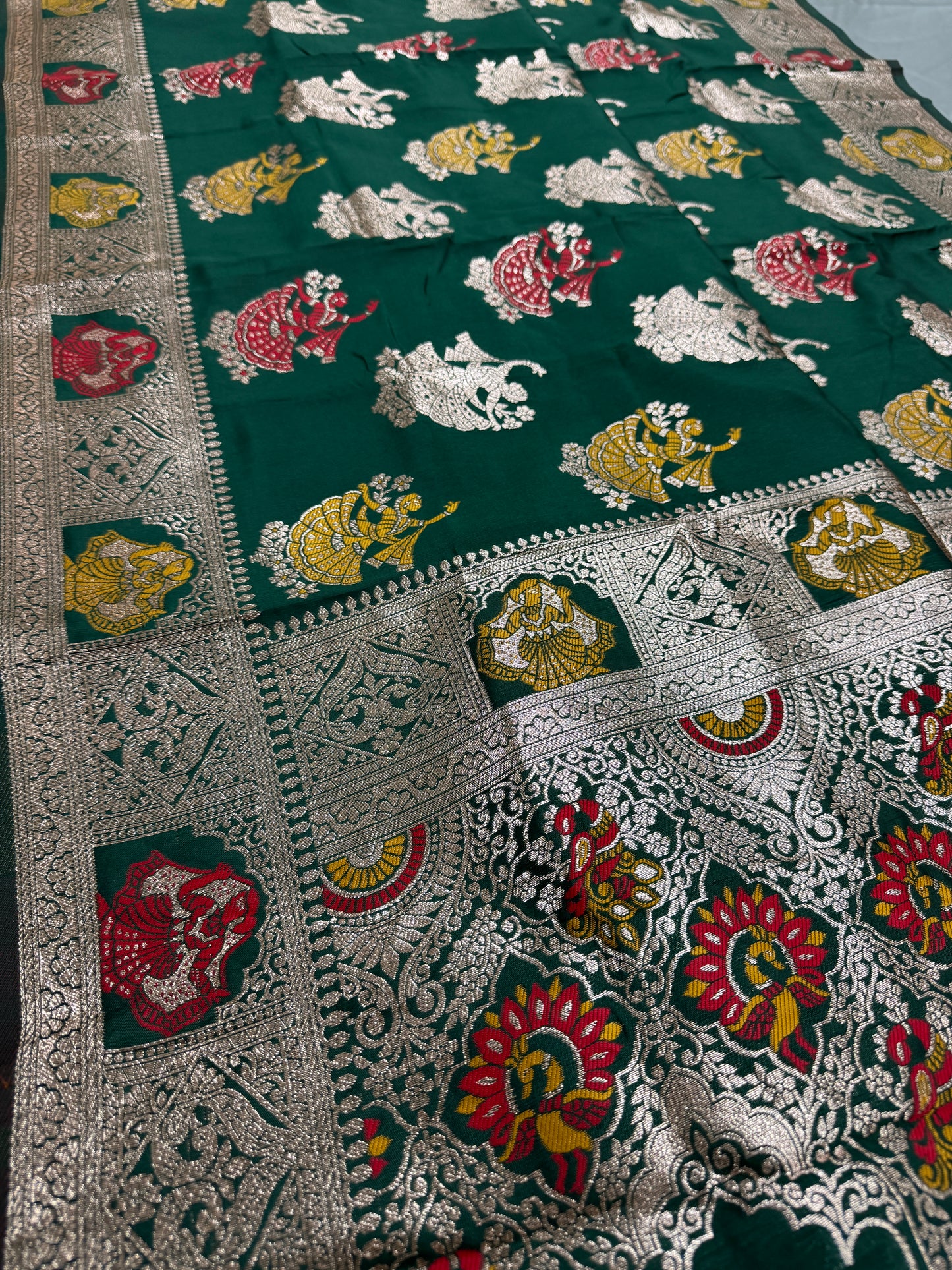 Rupa : Bottle Green Budget Friendly Baluchari Saree in Blended Silk image 0