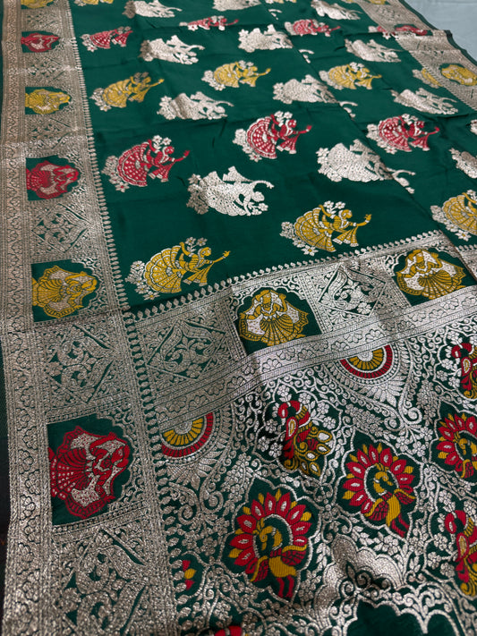 Rupa : Bottle Green Budget Friendly Baluchari Saree in Blended Silk image 0