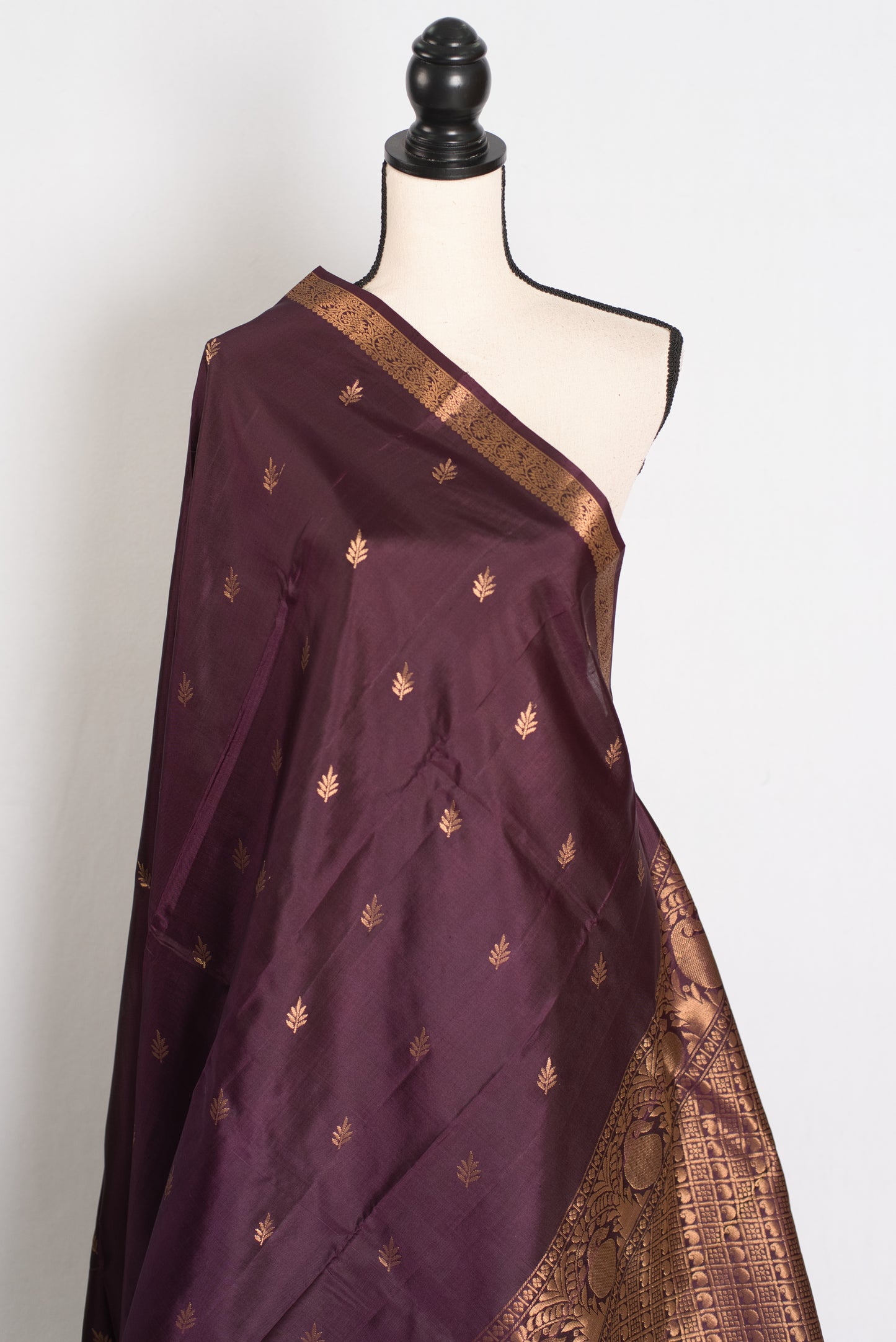 Bidisha: Coffee Brown Pure Kanjivaram Silk Saree | Small Gold Border | Silk Mark image 4