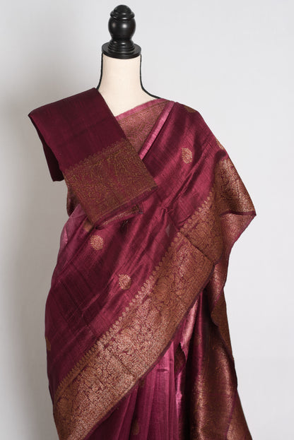 Farah : Pink & Wine Ombre Raw Silk Handloom Banarasi Saree | Silk Mark Certified image 2