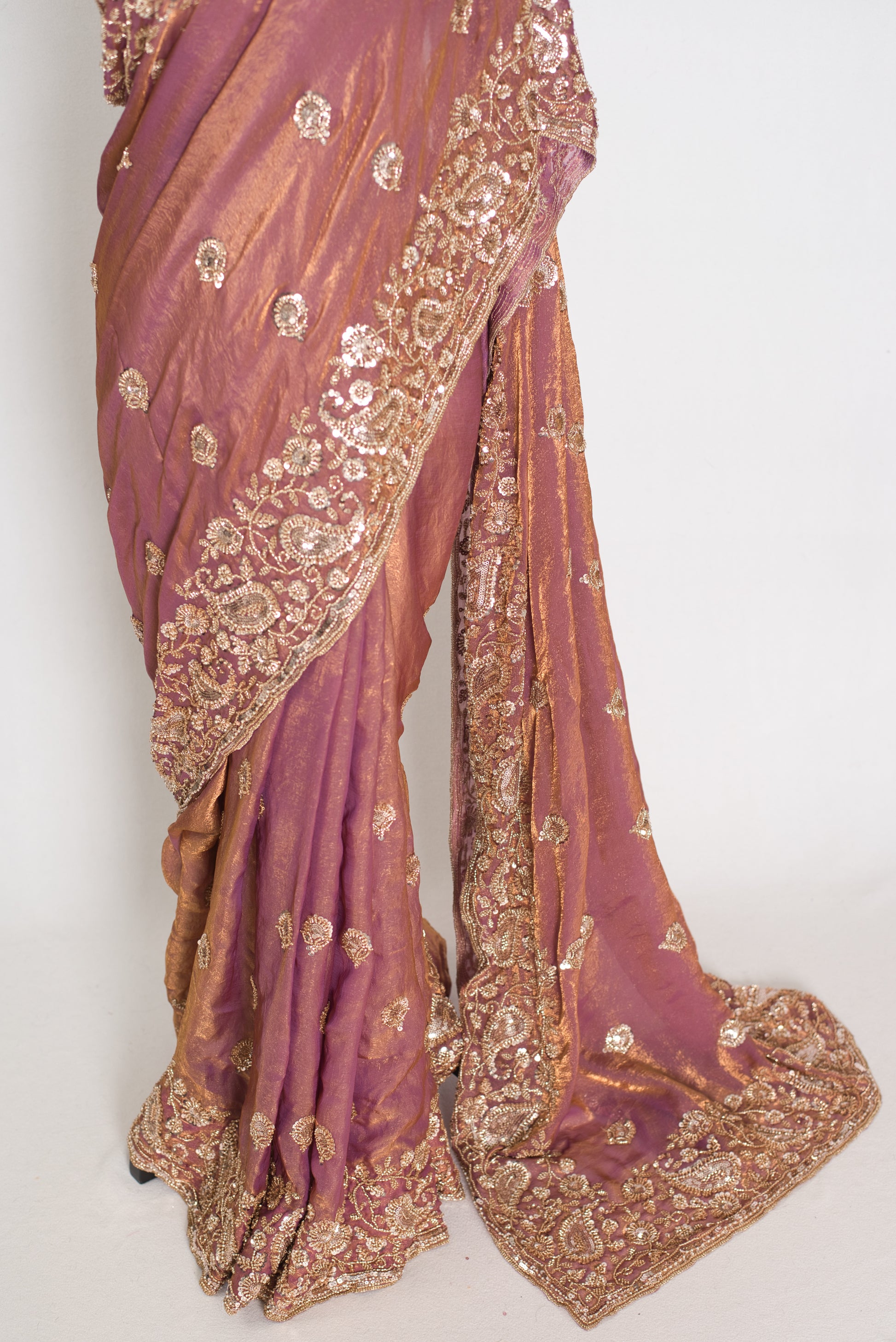Farheen | Soft Peach Purple Organza Saree | Luxury Cocktail & Wedding Reception image 6