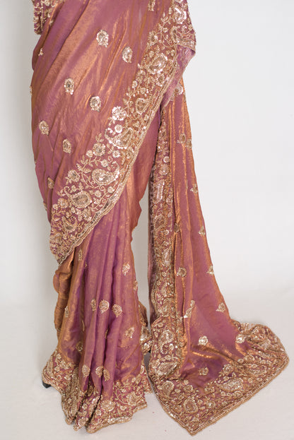 Farheen | Soft Peach Purple Organza Saree | Luxury Cocktail & Wedding Reception image 6
