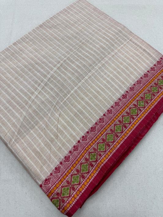 Jamini : Biscuit Brown and Red Soft Cotton Dhaniakhali Saree image 0