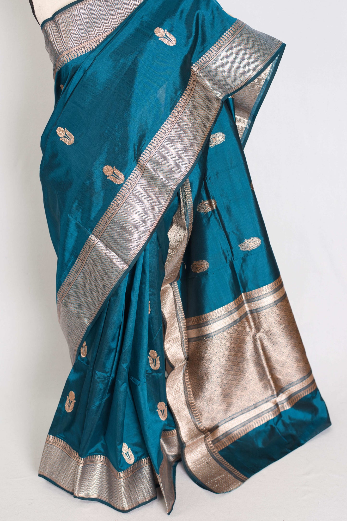 Prerna : Silk Mark Certified Blue Banarasi Silk Saree with Resham Thread image 5