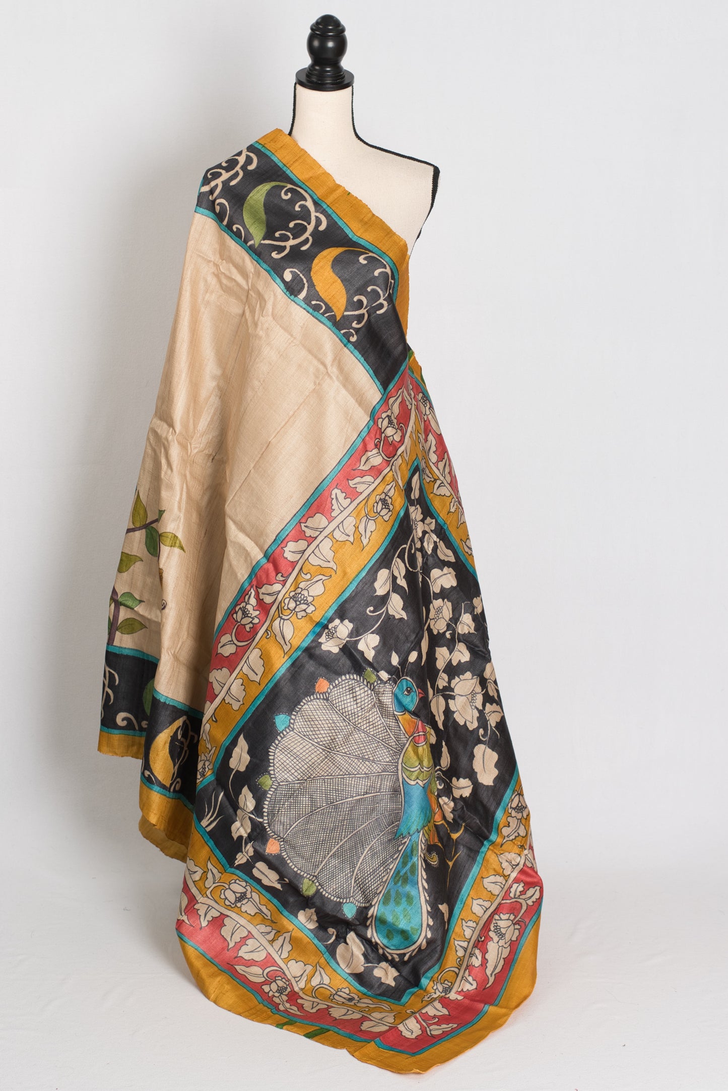 Soraya : Hand Painted Kalamkari Saree on Silk Mark Certified Gachi Tussar Silk image 1