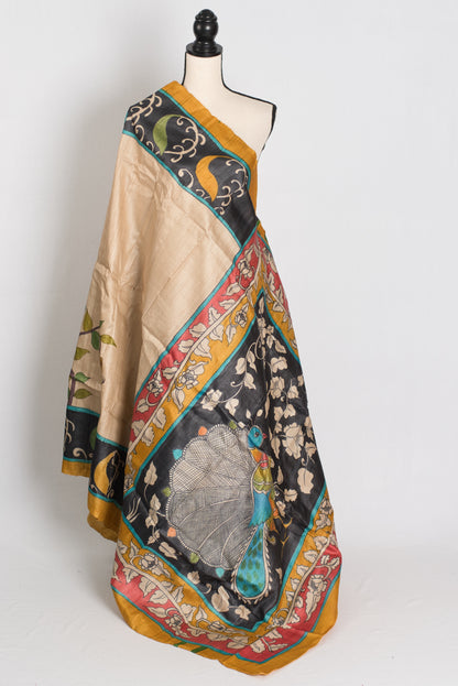 Soraya : Hand Painted Kalamkari Saree on Silk Mark Certified Gachi Tussar Silk image 1