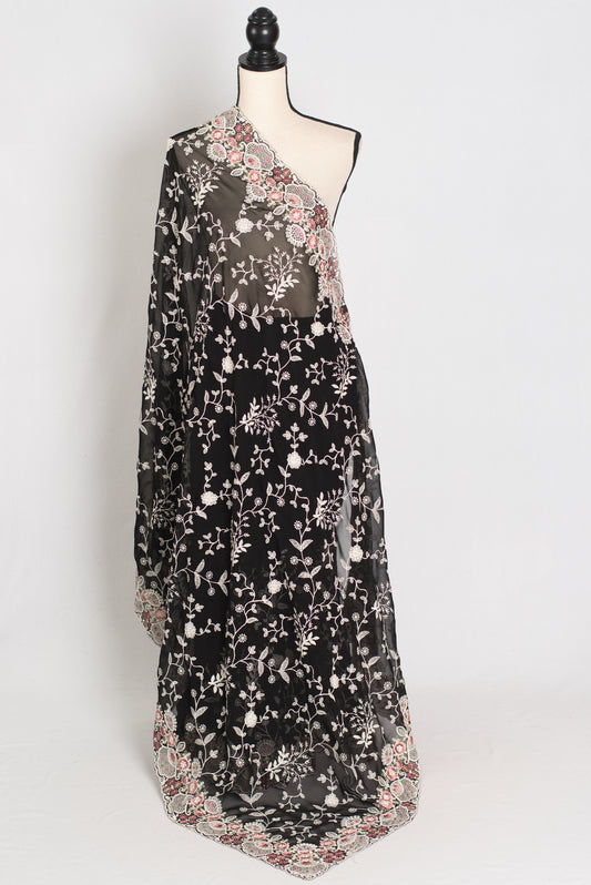 Piya : Black Designer Georgette Embroidery Saree image 1