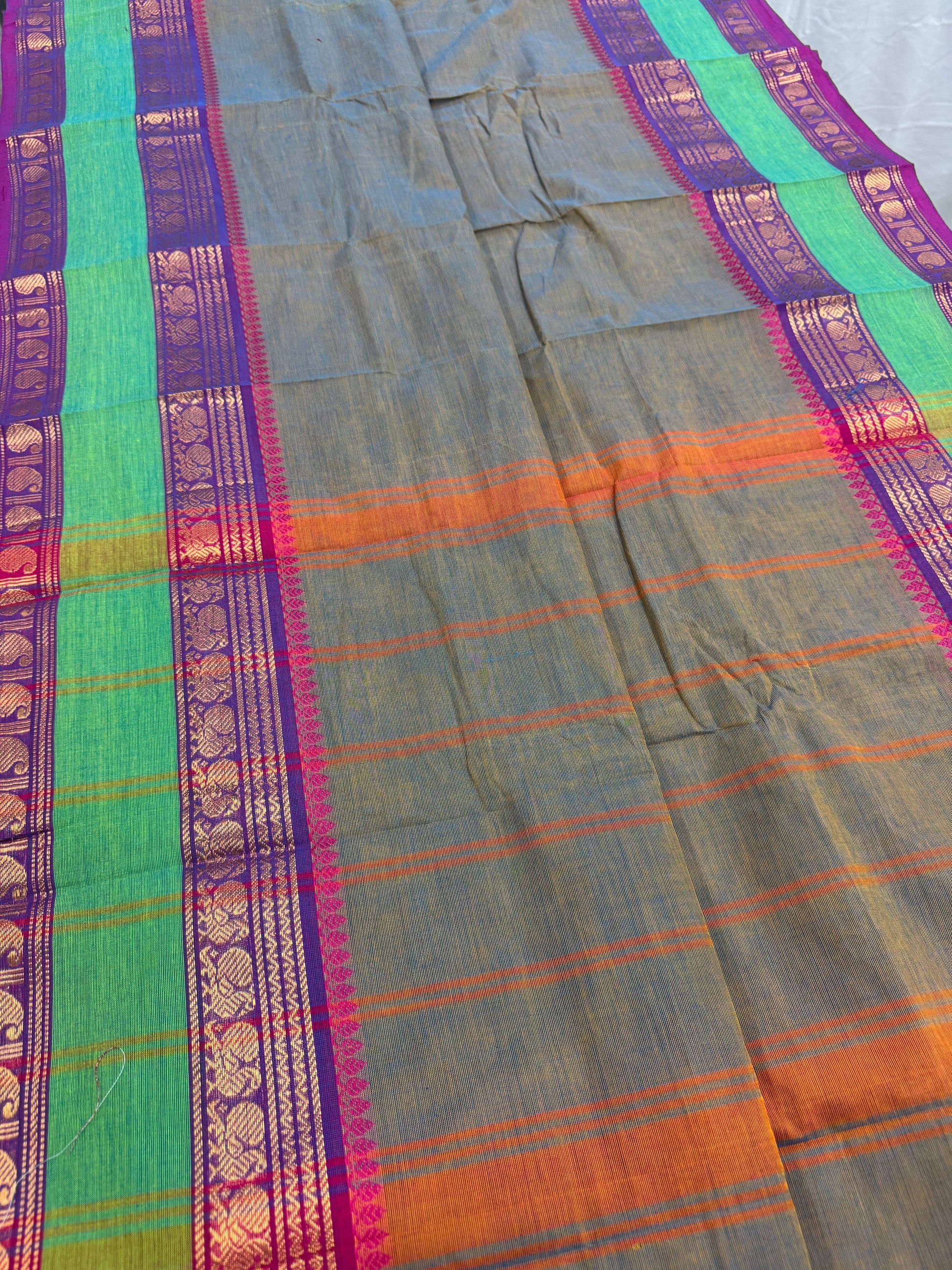 Shyama : Kanchi Cotton Saree - Handwoven South Indian Elegance in English Green image 1