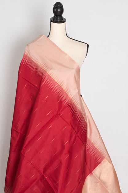 Mythelli : Crimson Red and Peach Lightweight Kanjivaram Silk Saree image 4