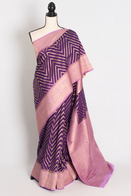 Naina : Purple and Mauve Semi Crepe Georgette Designer Banarasi Saree image 0