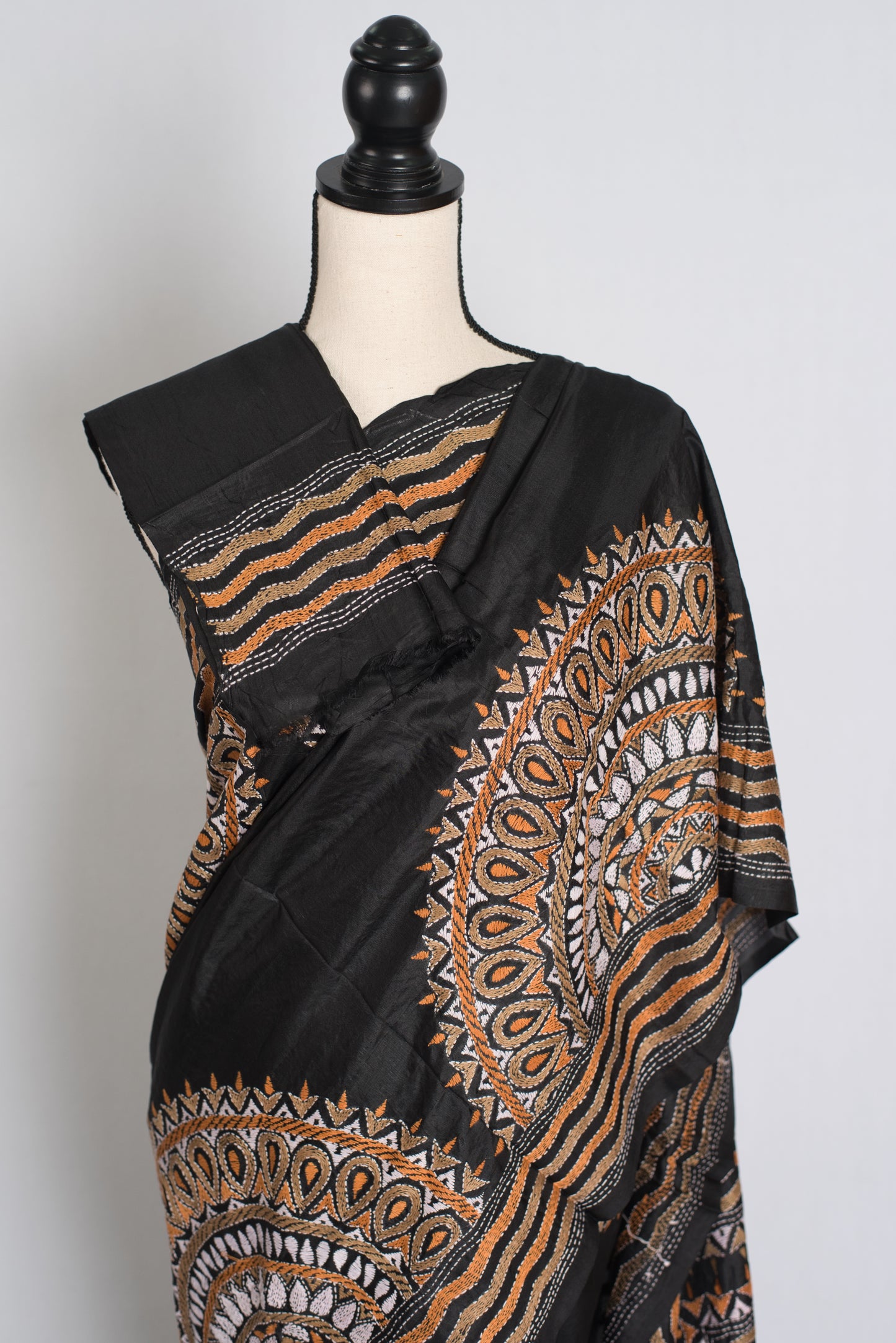 Shyamoli : Black Silk Mark Certified Hand Embroidery Kantha Stitch Saree image 2
