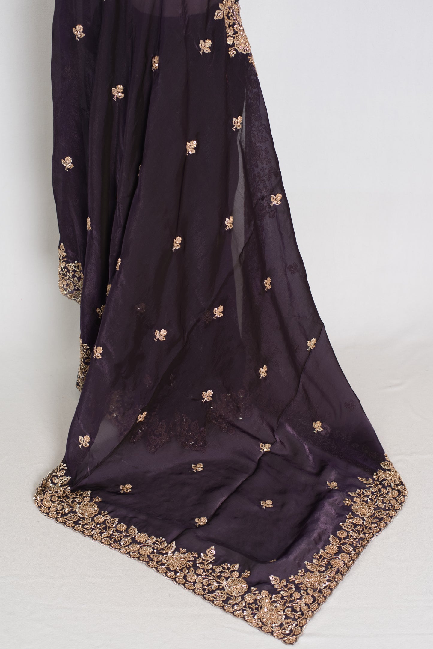 Priya | Deep Purple Tissue Saree | Stitched Size 38 Blouse (Adjustable to 40) image 4