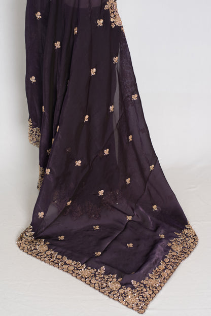 Priya | Deep Purple Tissue Saree | Stitched Size 38 Blouse (Adjustable to 40) image 4