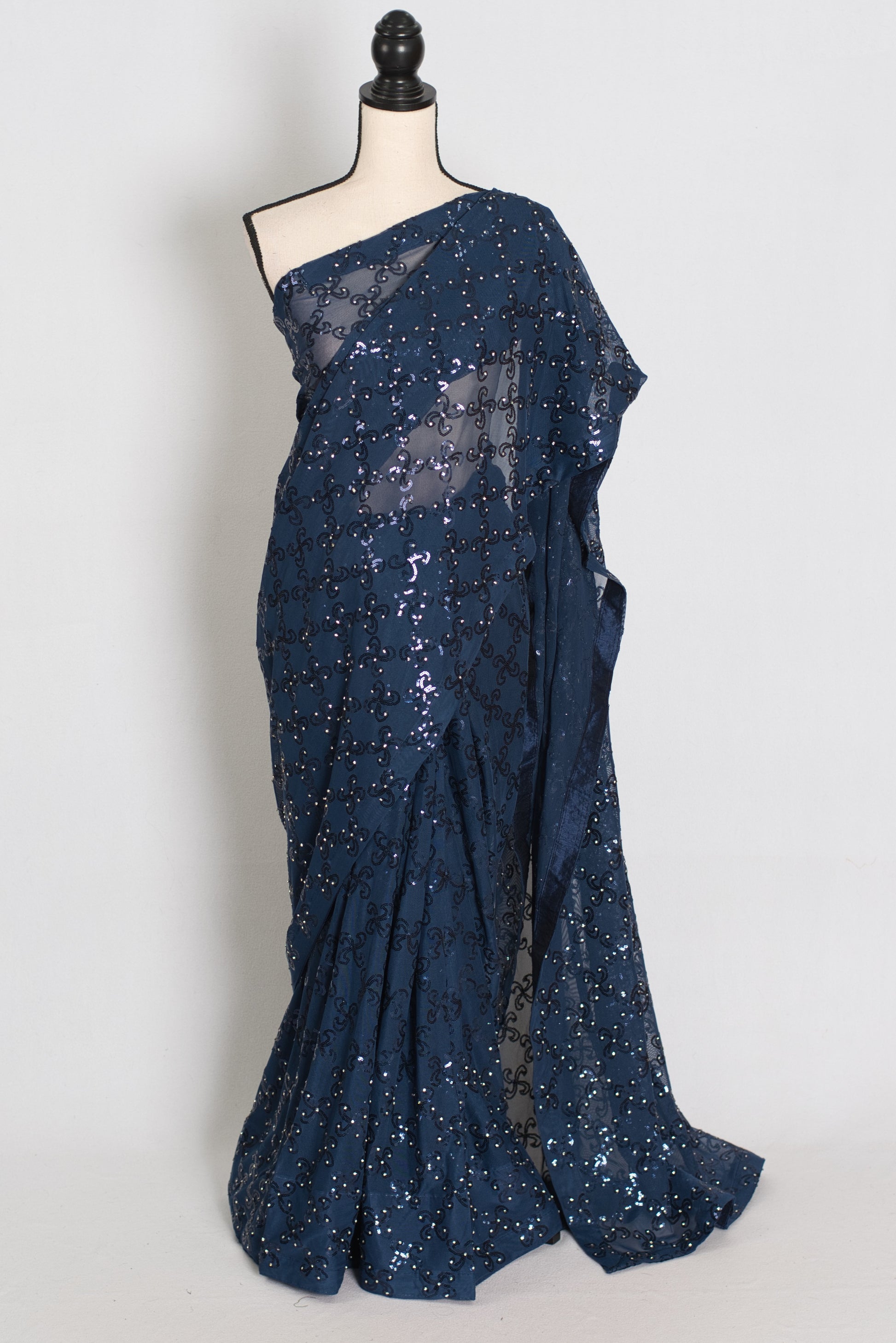 Maya | Midnight Blue Soft Net Sequin Saree | Bollywood Partywear image 0