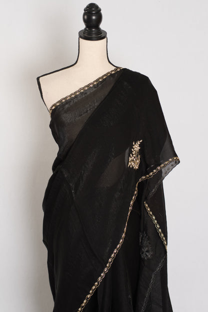 Kajal: Black & Gold Glass Tissue Cut Dana Embroidery Saree image 6