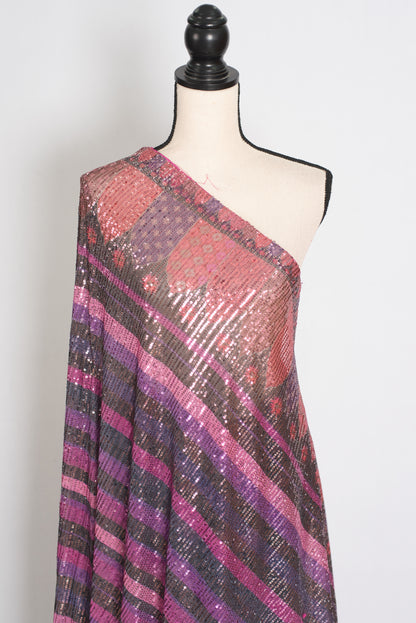 Ruhi | Pink Designer Sequin Saree | Bollywood Style Multi-Tonal Striped Shimmer image 4