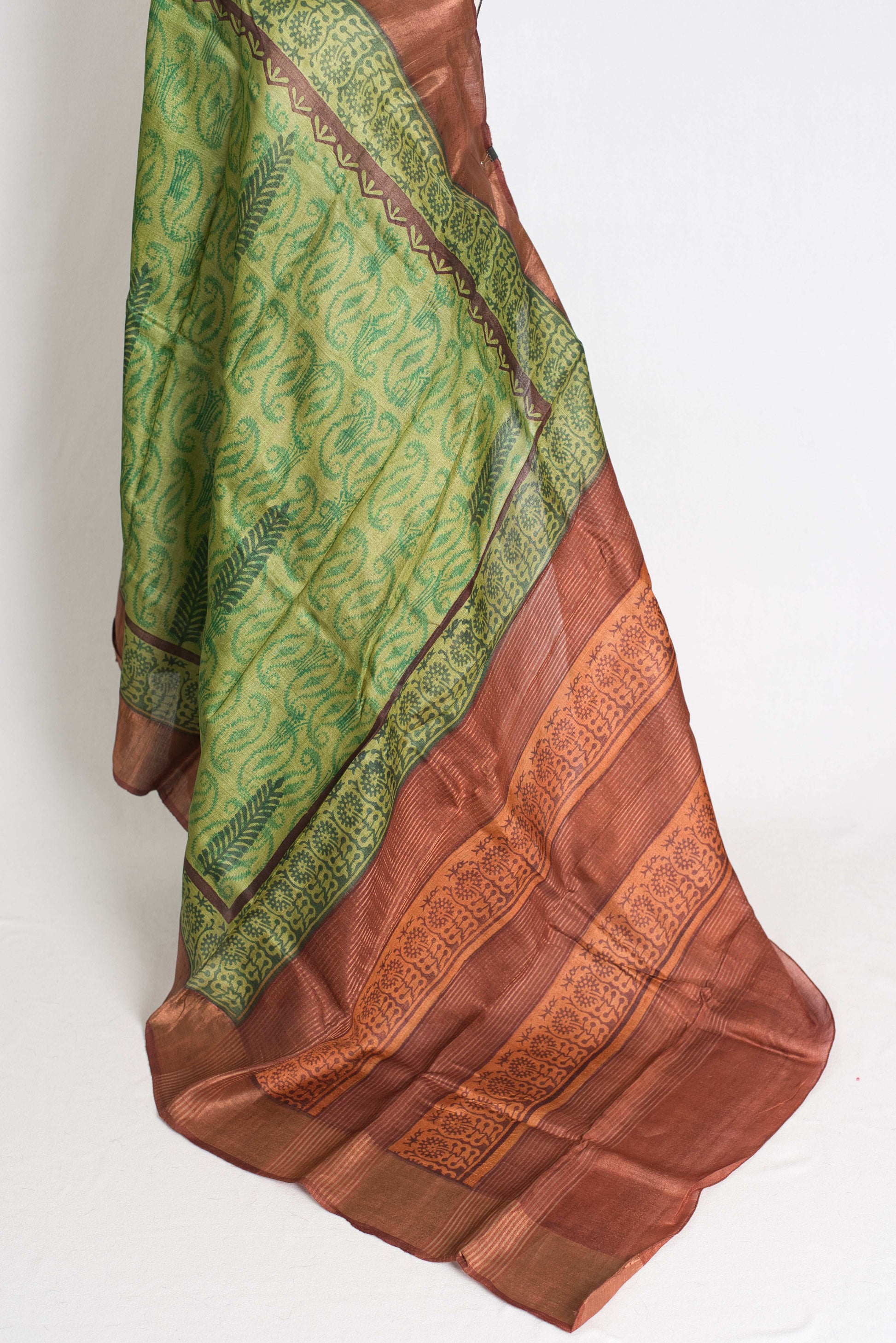 Supriya: Hand Block Printed Tussar Silk Saree in Half and Half Design image 4